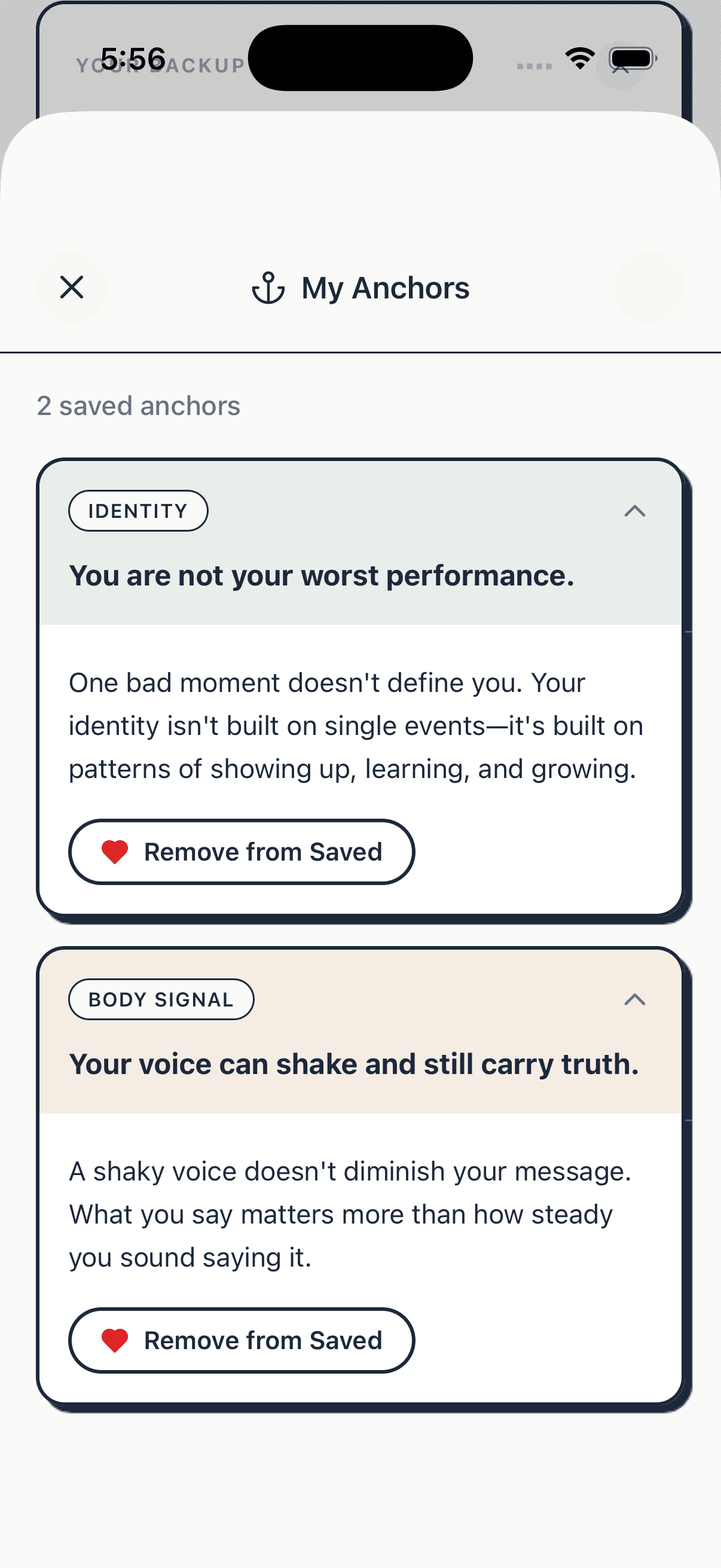 Primo app: My Anchors — saved daily anchor words and affirmations